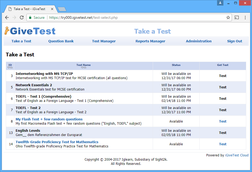 Hacer un examen - iGiveTest